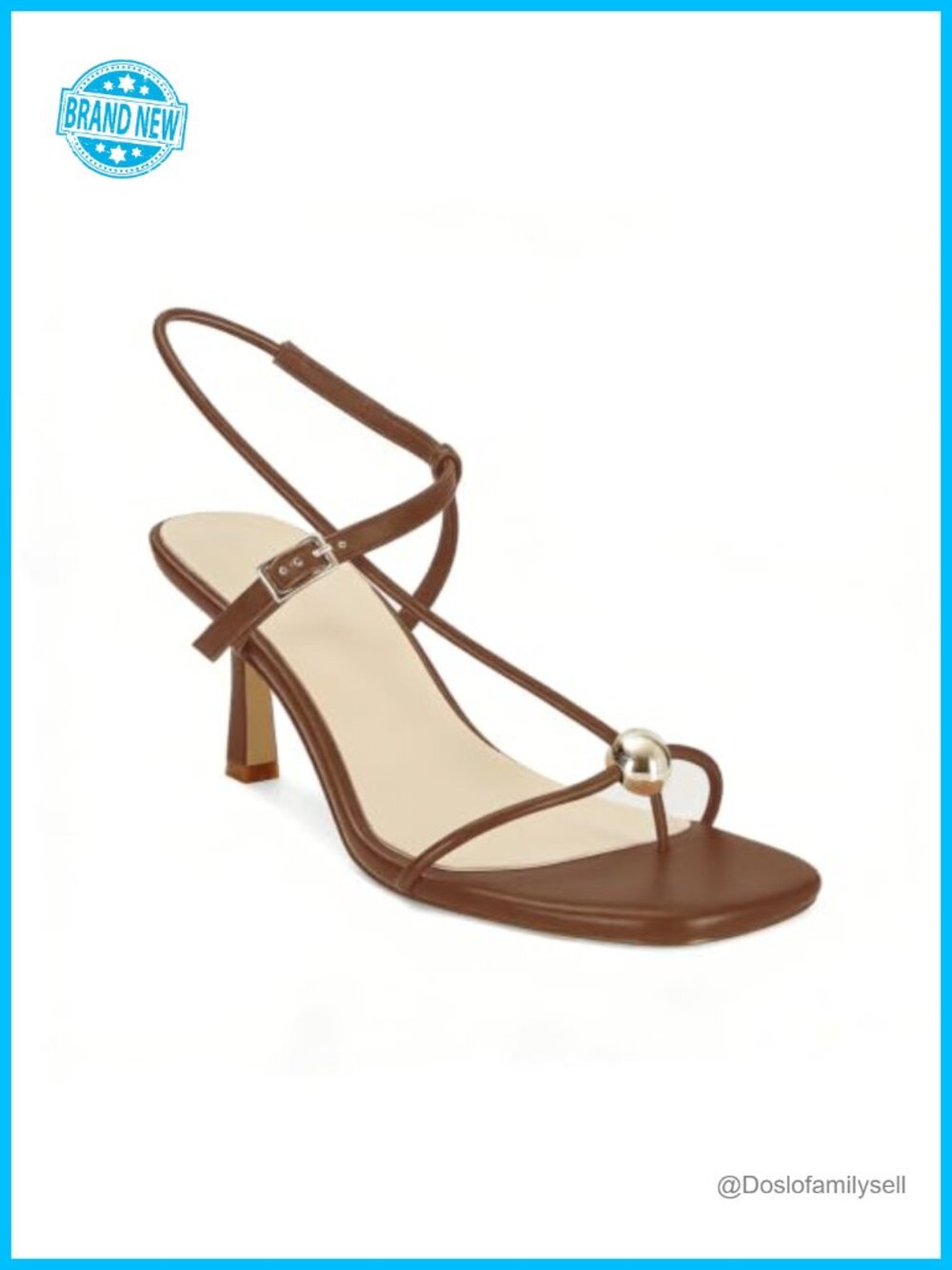 Womens Strappy Kitten Heel Sandals Square Open Toe Slingback Faux Leather